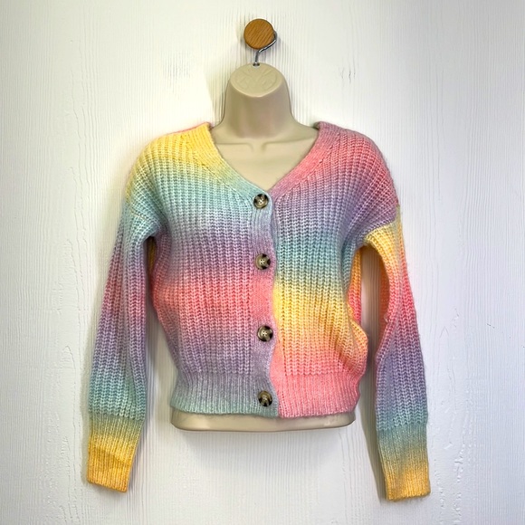 Jessica Simpson Sweaters - Jessica Simpson - NWT Pastel  Ombré Rainbow Cropped Cardigan Sweater Size Small